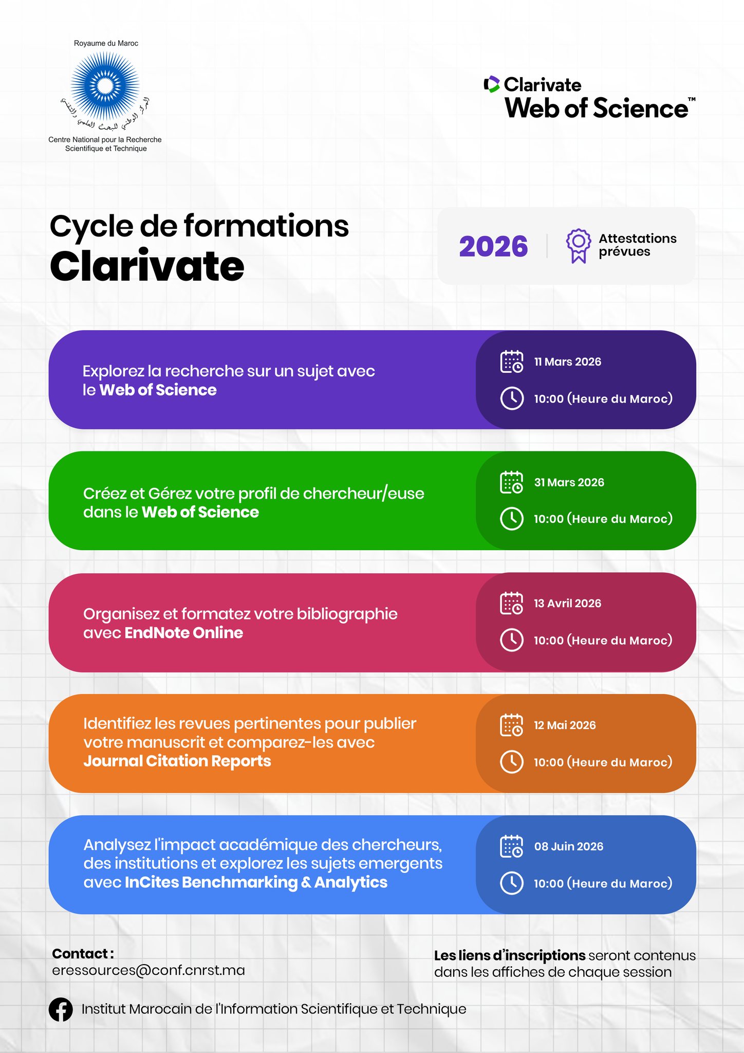 Cycle de formations Clarivate 2026
